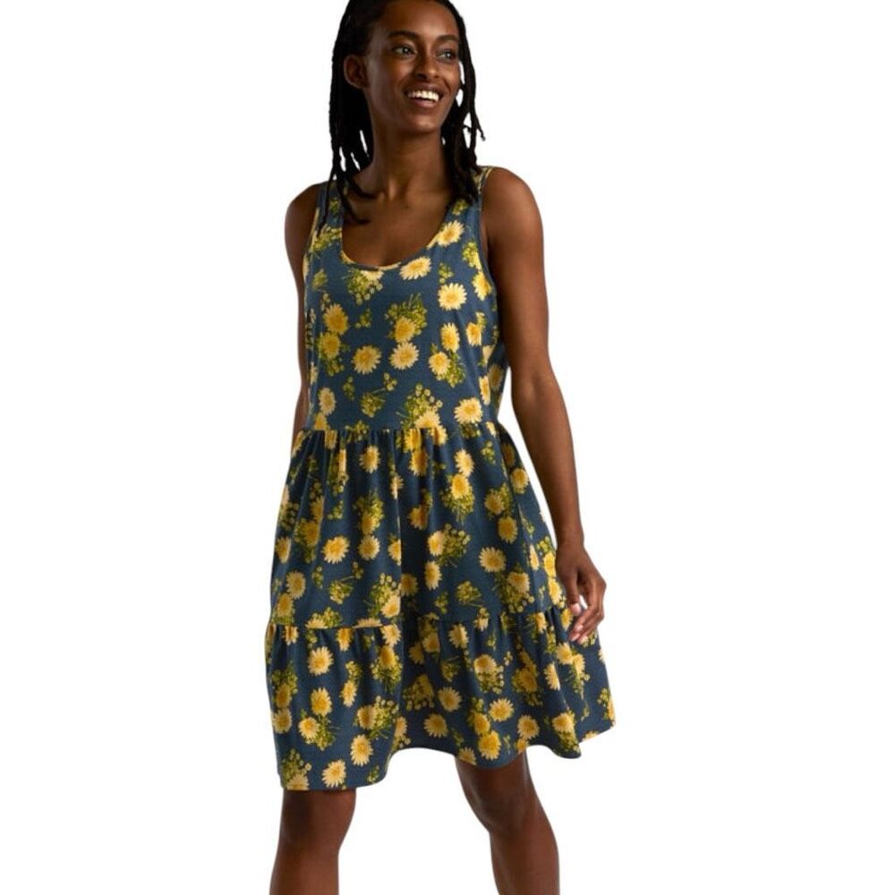 Toad & Co Sun-kissed Sunsana Crusher Tank Dress Size Small Blue Yellow Sunflower
